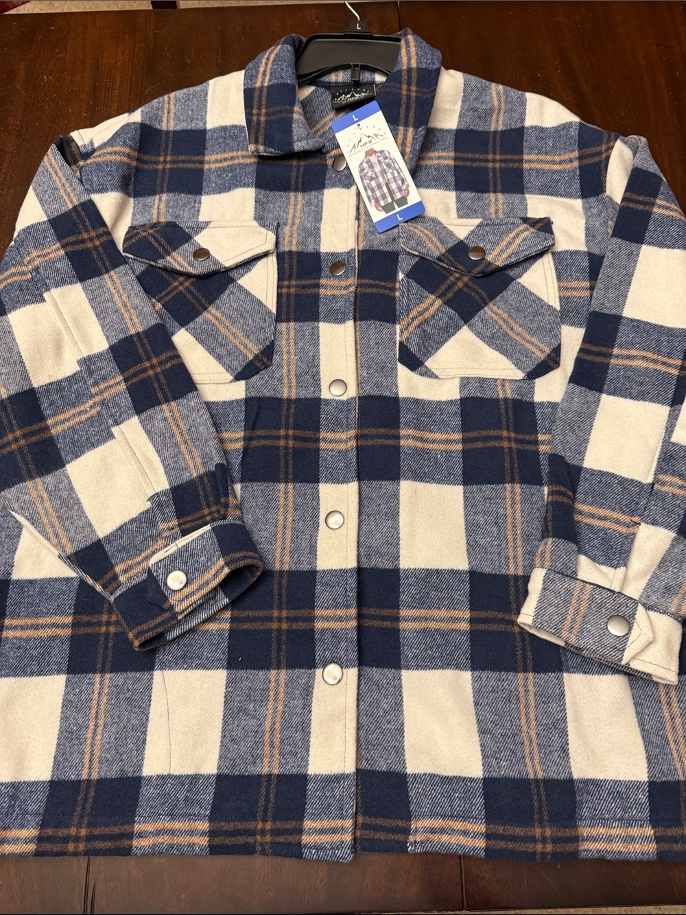 Blue Plaid Button-Up Shacket - Large. New. Front pockets